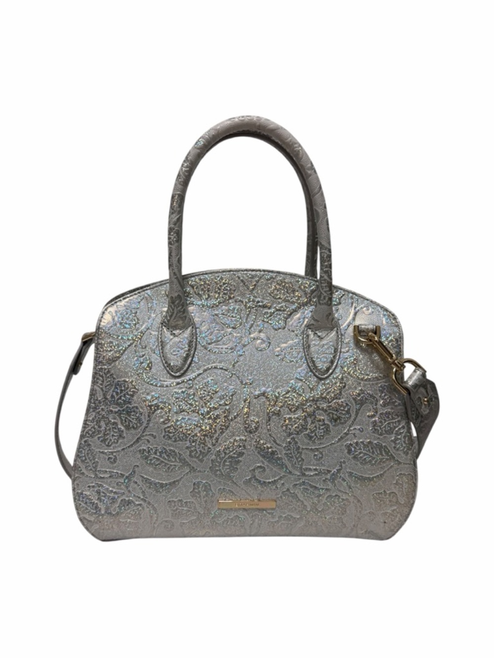 Brahmin Metallic Paisley Silver/White Leather Handbag